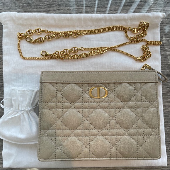 DIOR CARO ZIPPED POUCH WITH CHAIN - Picture 1 of 15